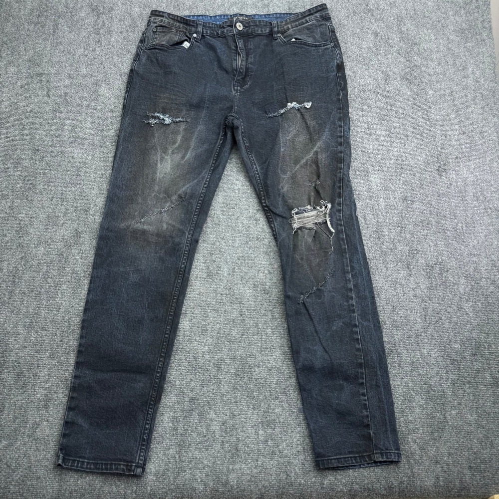 Serenade Jeans Mens 40 (Fits 38x31) Distressed Ripped Denim Pants Black Wash